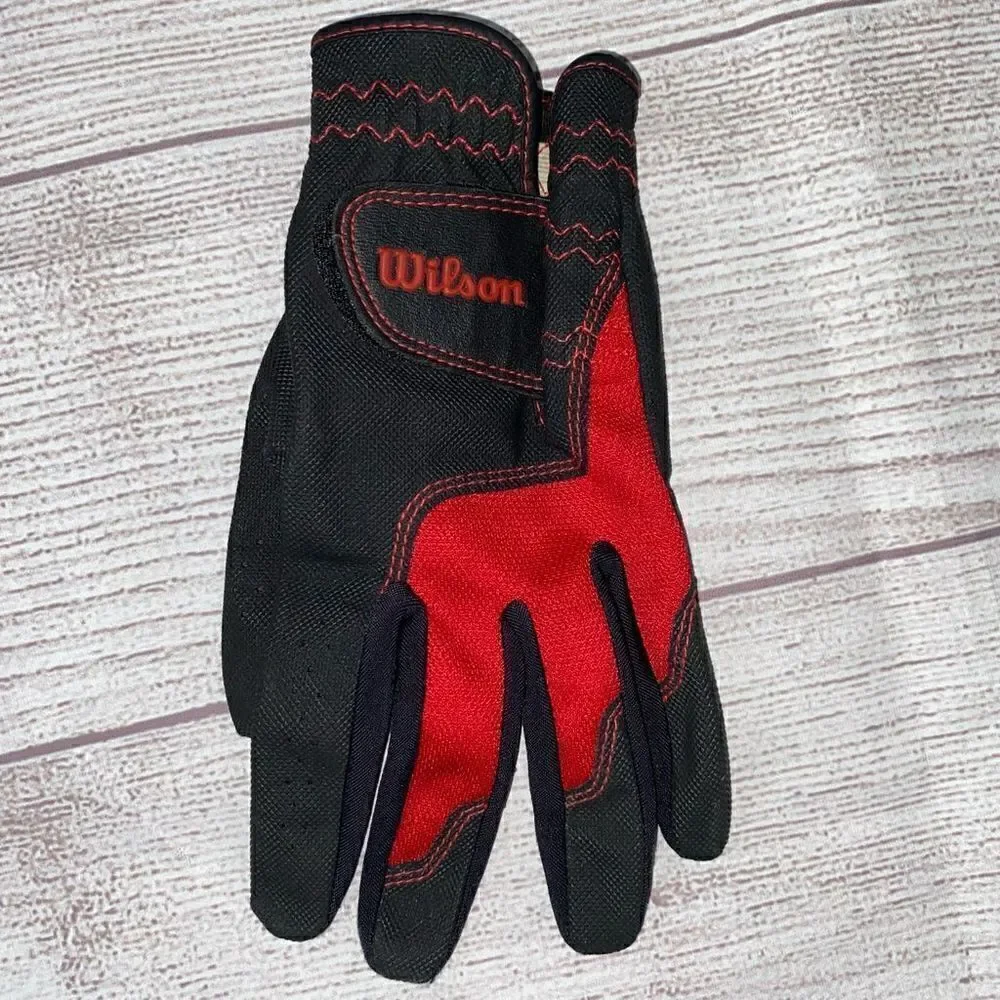Wilson kids left hand golf glove w/adjustable strap red and black OS